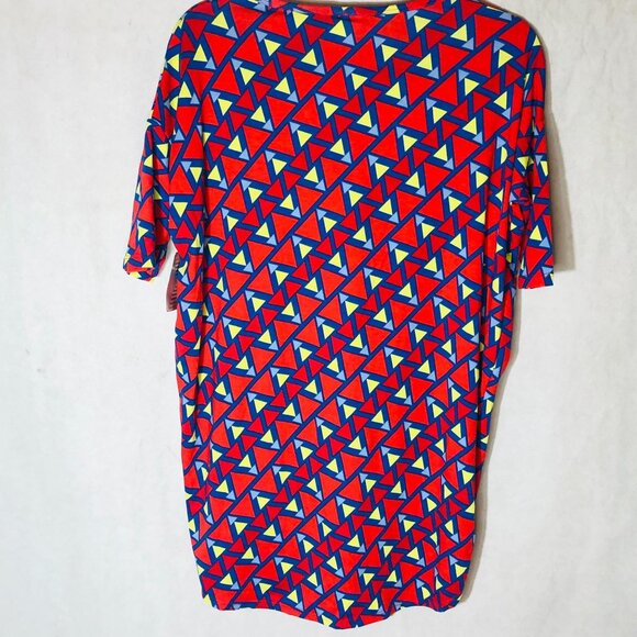 LuLaRoe Irma tunic short sleeve geometric red yellow & blue size xxs READ NEW - Picture 3 of 11